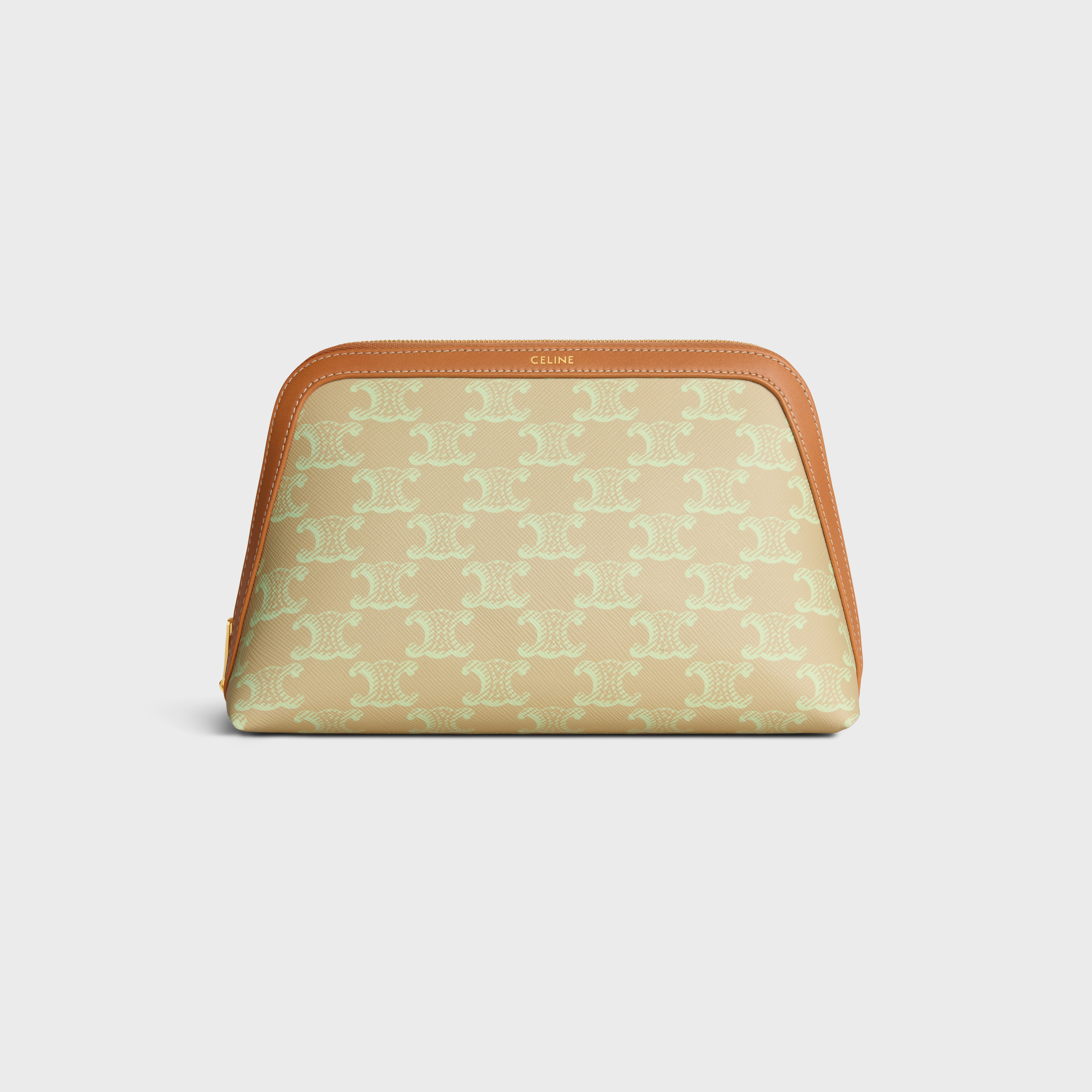 MEDIUM COSMETIC POUCH IN TRIOMPHE CANVAS AND CALFSKIN - SANDCASTLE